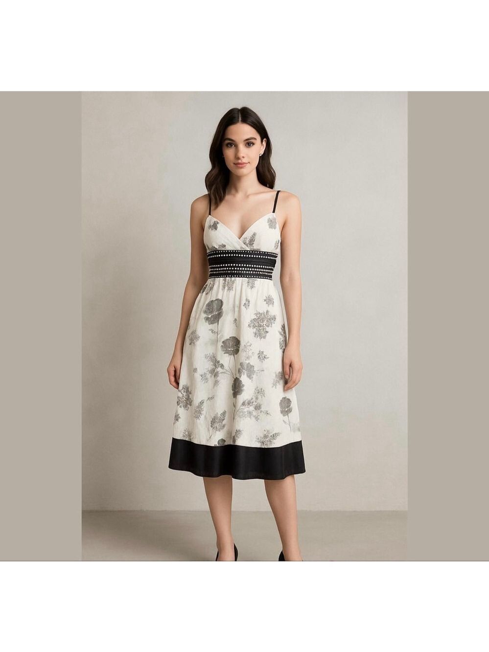 Laundry By Shelli Segal Ivory Bead-Trim Floral-Print Silk Dress 12